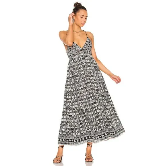 Free People Good Vibes Printed Embellished Mirror Halter Midi Dress XS NWT